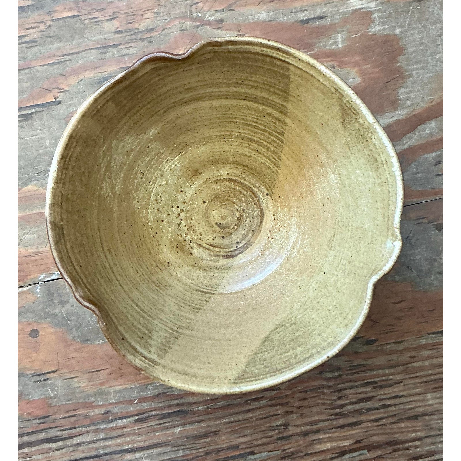 Vintage Boho Studio Pottery Bowl - Stoneware, 9.5W x 5.2H - Side view