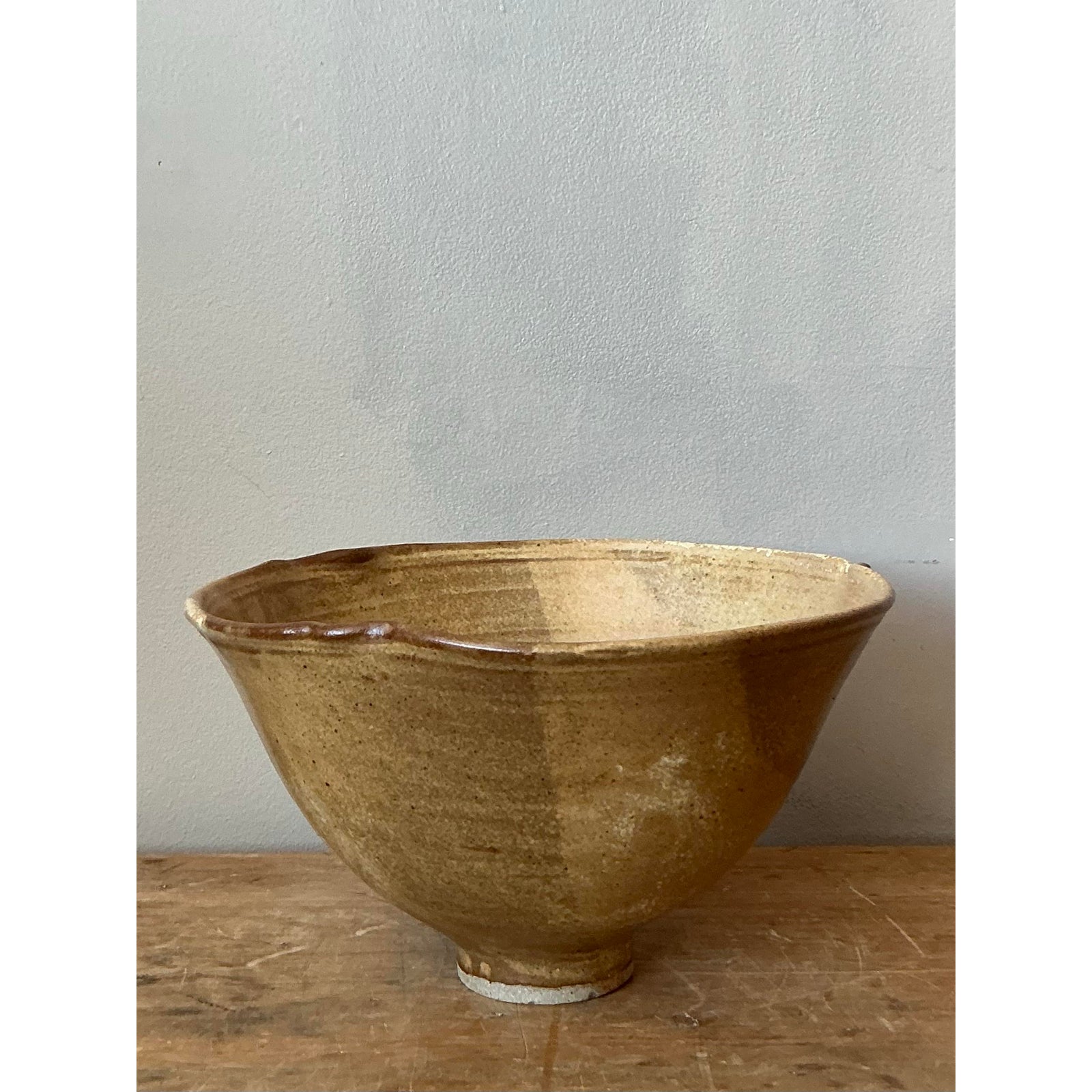 Vintage Boho Studio Pottery Bowl - Stoneware, 9.5W x 5.2H - Back view