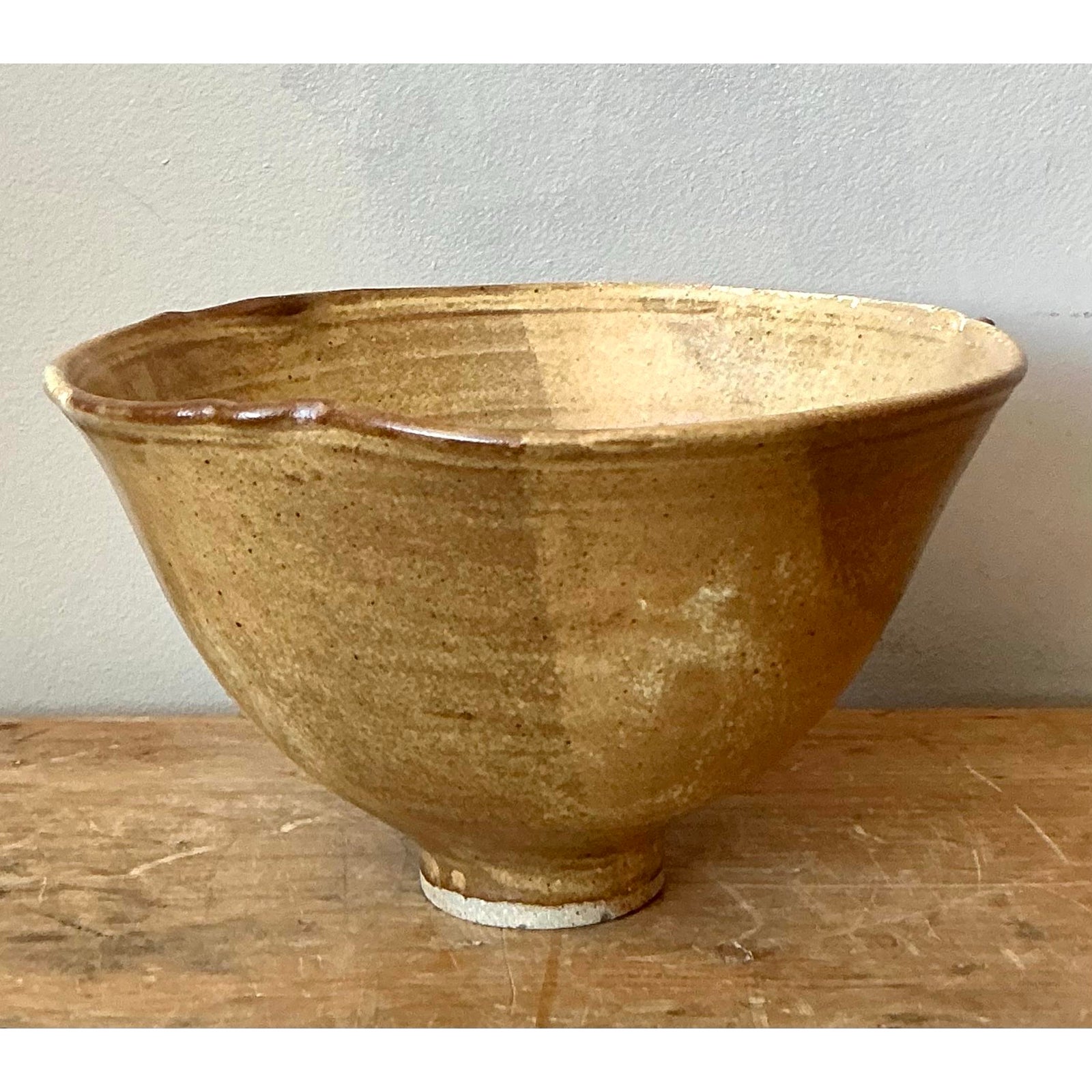 Vintage Boho Studio Pottery Bowl - Stoneware, 9.5W x 5.2H - Detail view