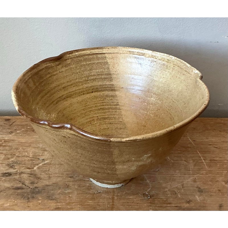 Vintage Boho Studio Pottery Bowl - Stoneware, 9.5W x 5.2H - Top view