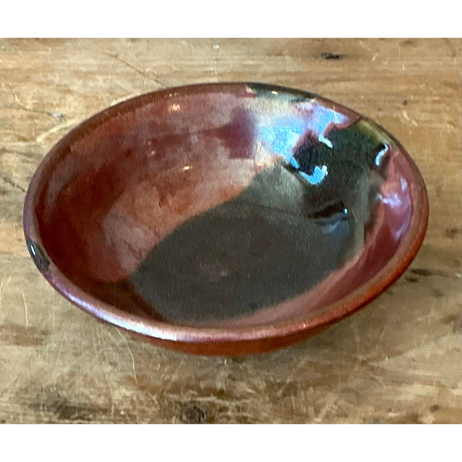 Vintage Boho Studio Pottery Bowl - Stoneware, 7.5W x 2.2H - Back view