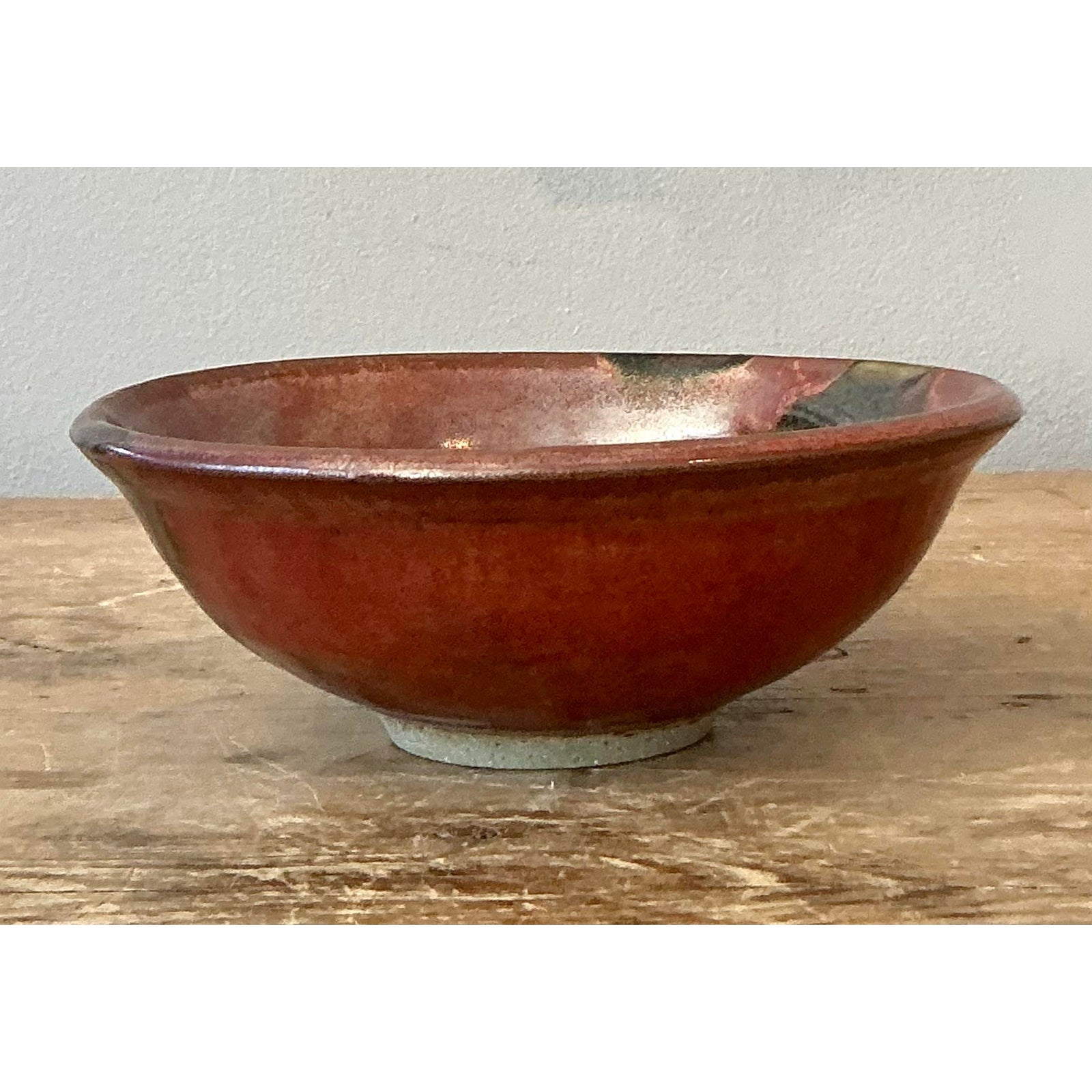 Vintage Boho Studio Pottery Bowl - Stoneware, 7.5W x 2.2H - Top view