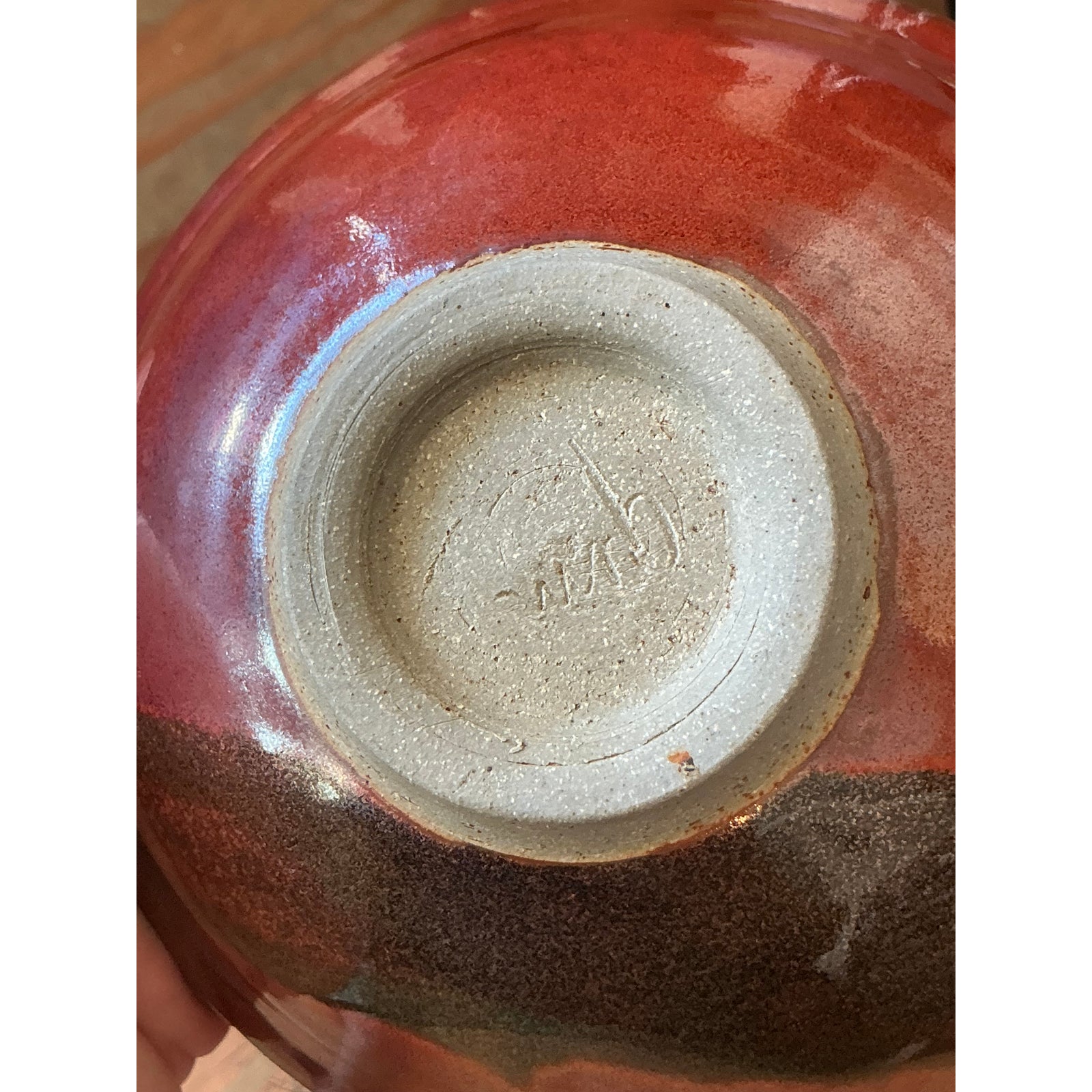 Vintage Boho Studio Pottery Bowl - Stoneware, 7.5W x 2.2H - Top view