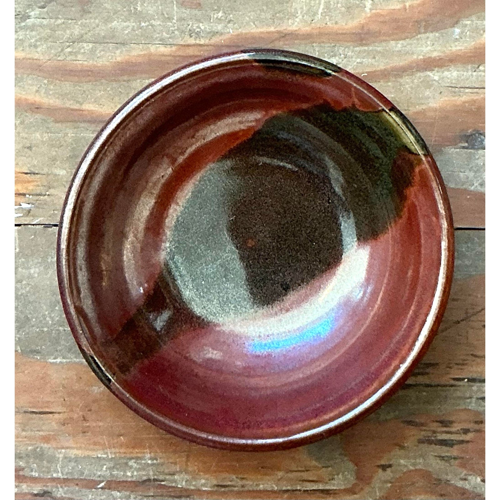 Vintage Boho Studio Pottery Bowl - Stoneware, 7.5W x 2.2H - Detail view
