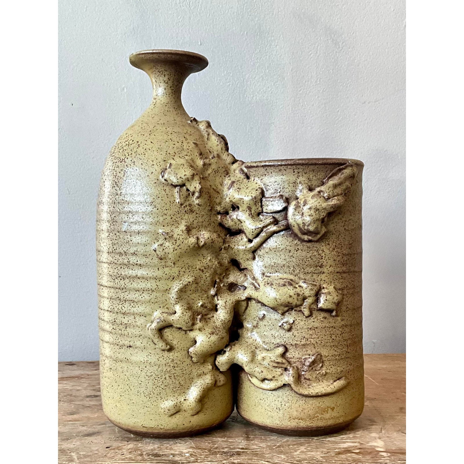 Vintage Boho Abstract Studio Pottery Vase - Ceramic, 8W x 11.5H - Detail view