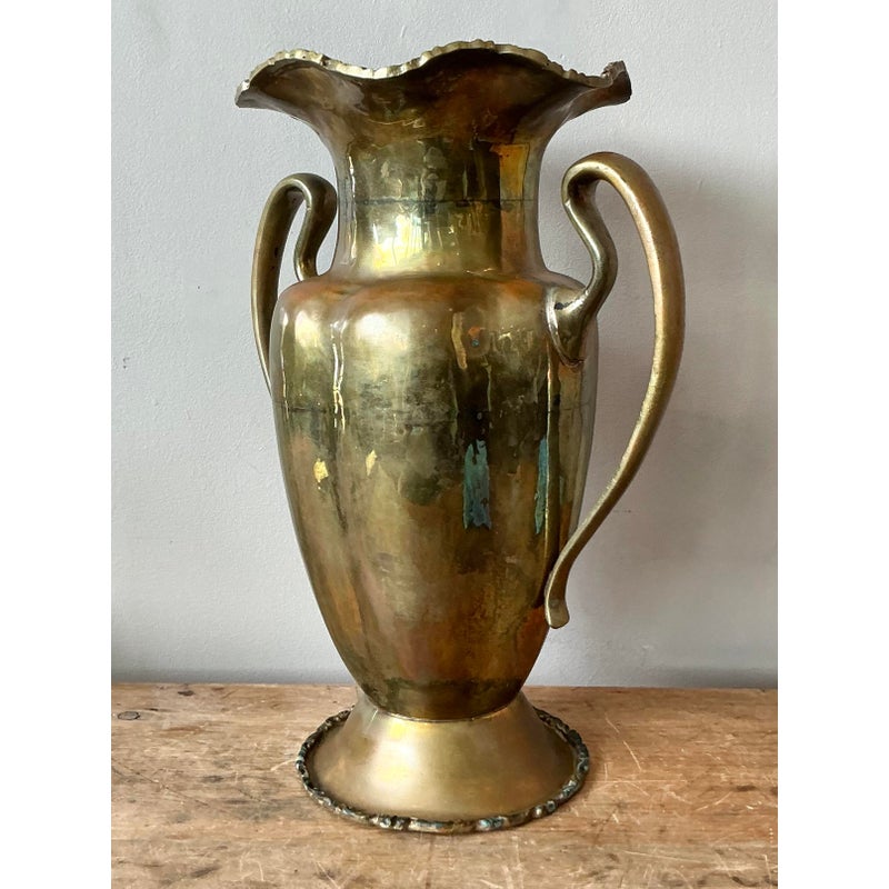 Vintage Boho Ruffle Brass Vase - Back view