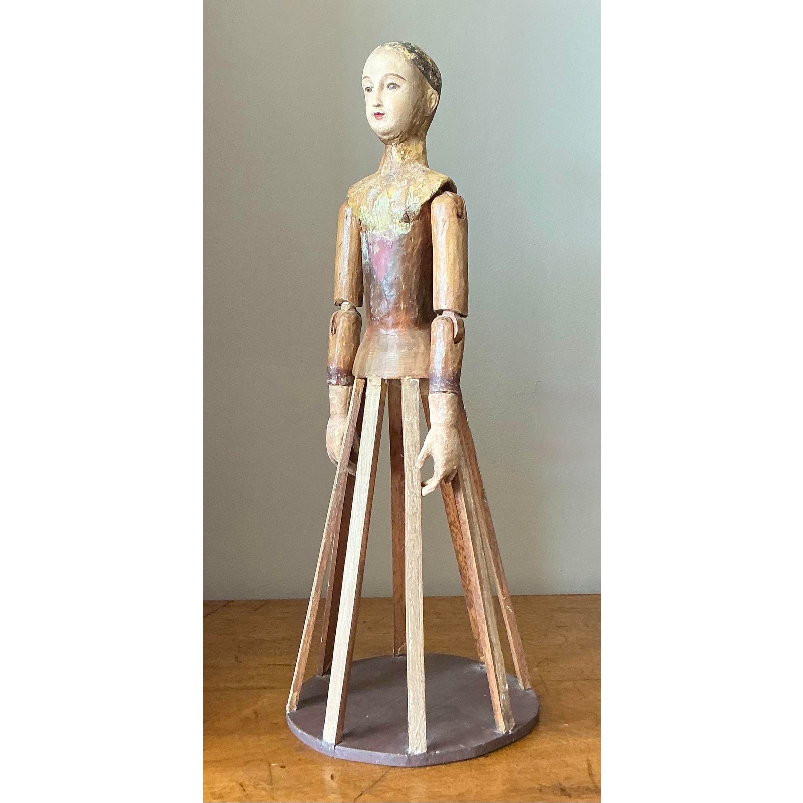 Vintage Boho Wooden Crèche Santos Cage Doll - Top view