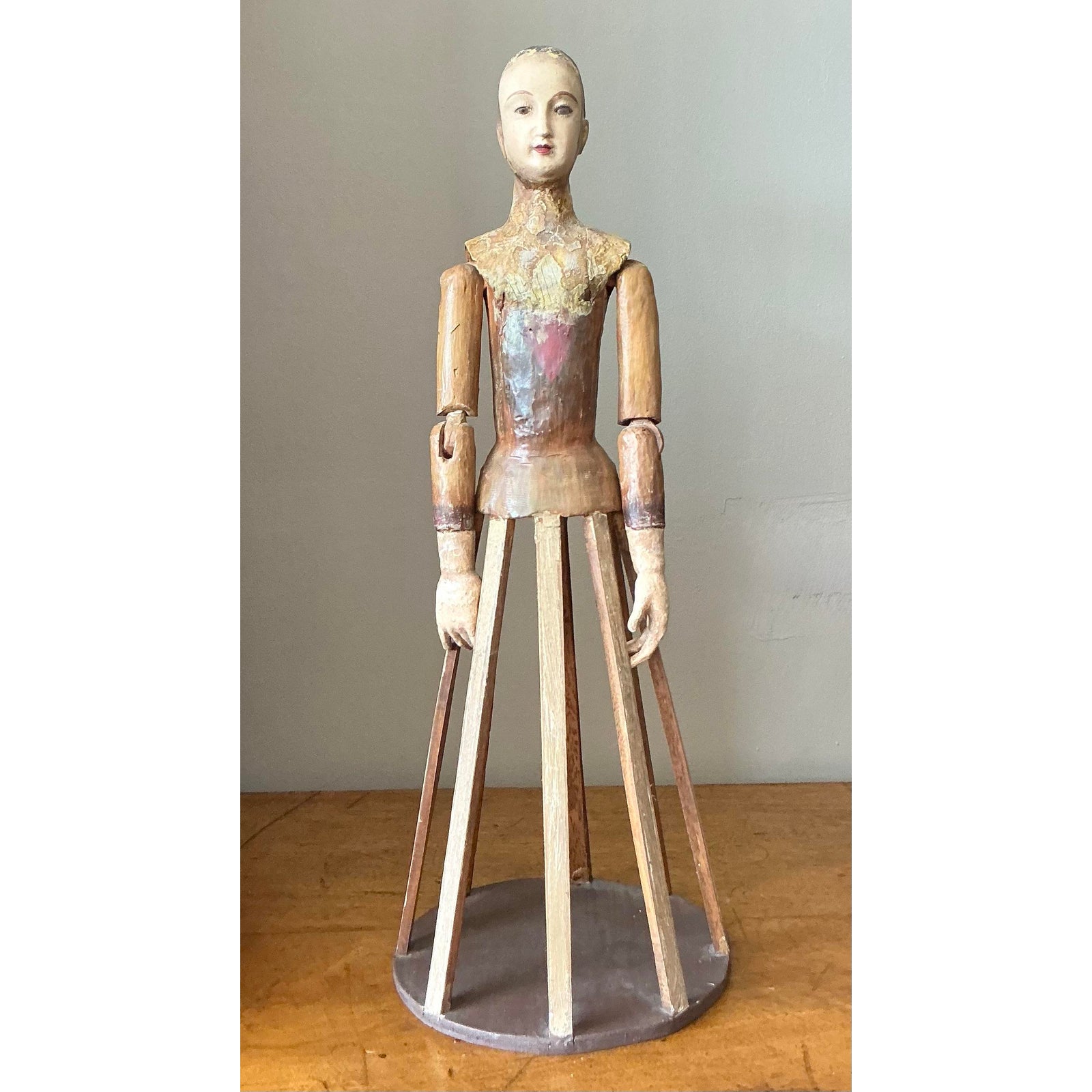 Vintage Boho Wooden Crèche Santos Cage Doll - Top view