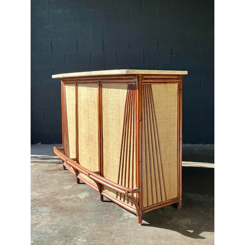 Vintage Boho Rattan and Grasscloth Dry Bar - Top view