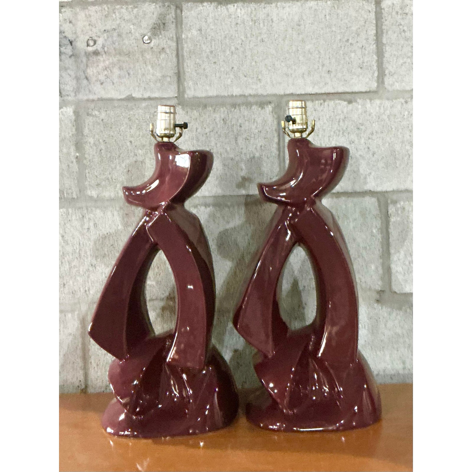 Vintage MCM Abstract Glazed Ceramic Lamps - A Pair - Ceramic, 13W x 21H - Side view