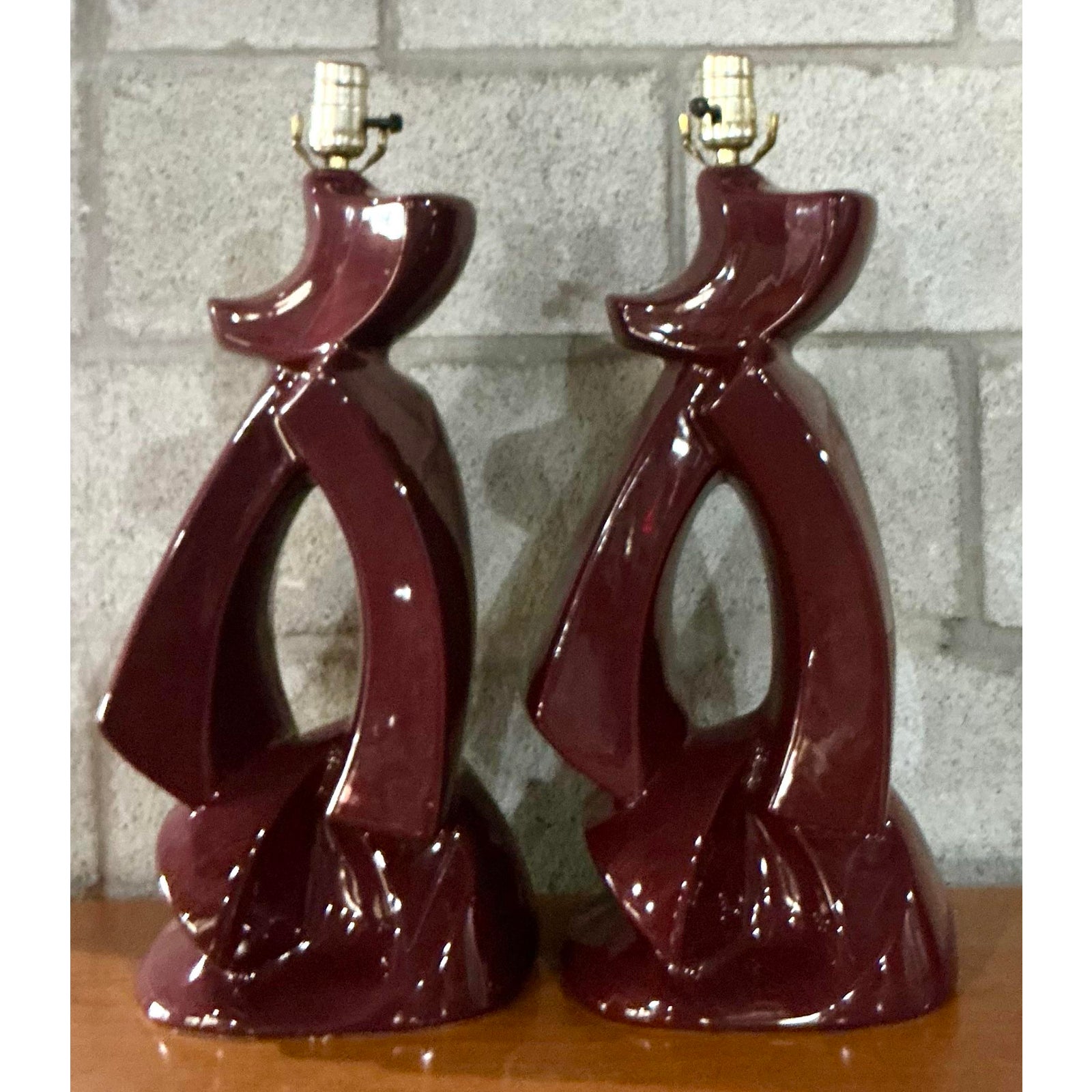Vintage MCM Abstract Glazed Ceramic Lamps - A Pair - Ceramic, 13W x 21H - Back view