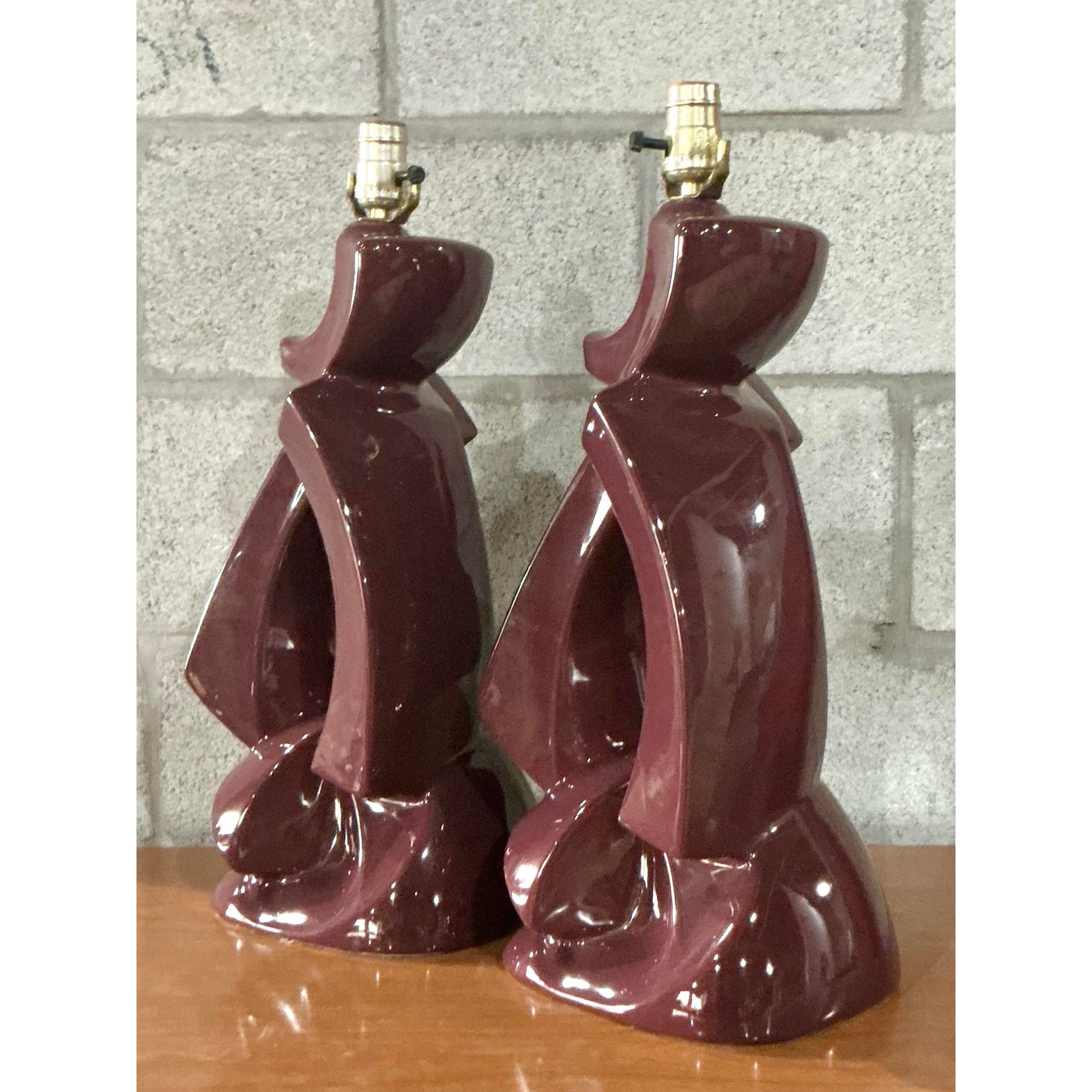 Vintage MCM Abstract Glazed Ceramic Lamps - A Pair - Ceramic, 13W x 21H - Top view