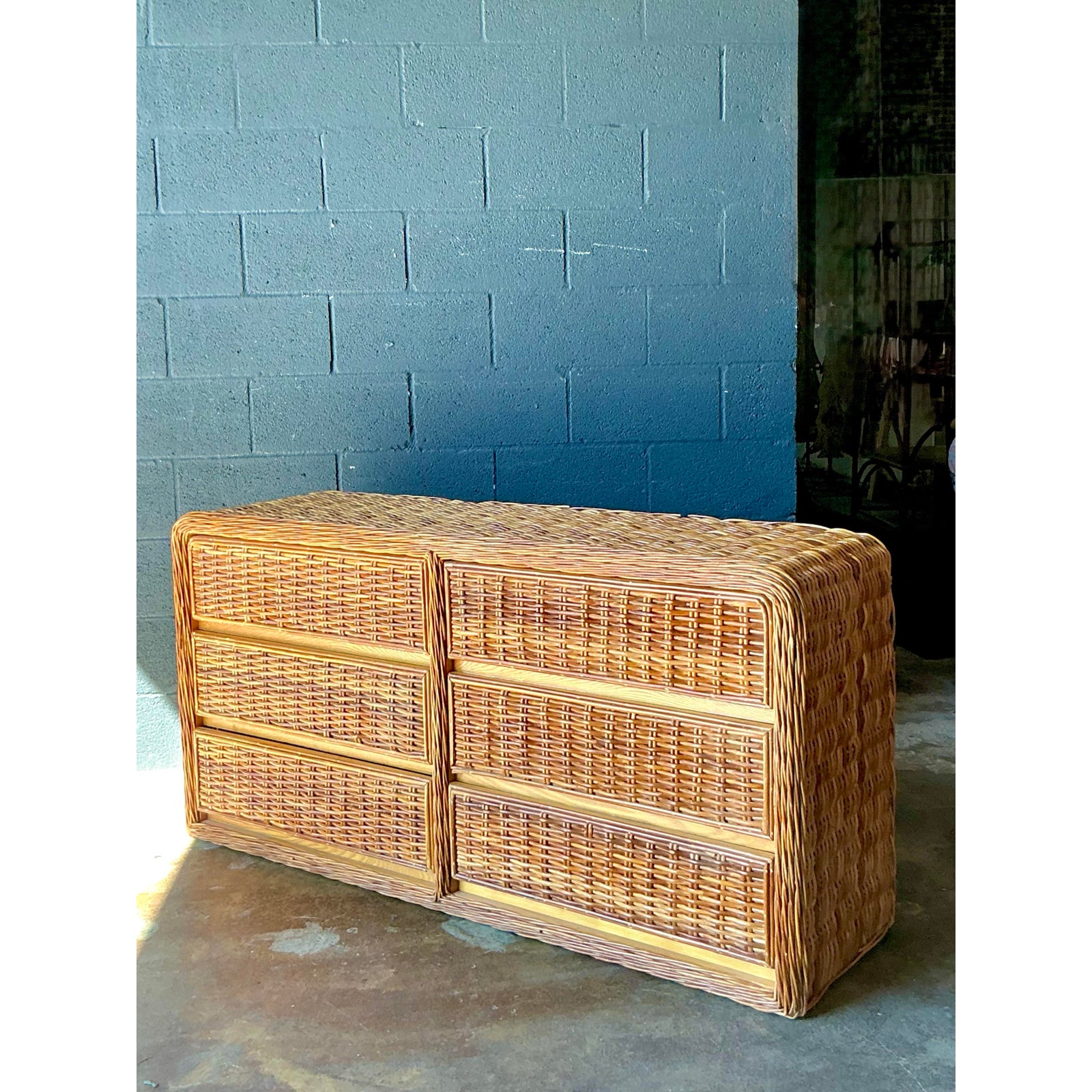 Vintage Boho Woven Rattan Dresser - Rattan, 60W x 29.5H - Side view