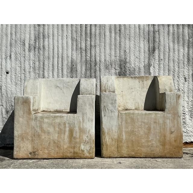 Vintage Boho Monumental Cast Concrete Over Fiberglass Chairs - Set of 2 - Side view