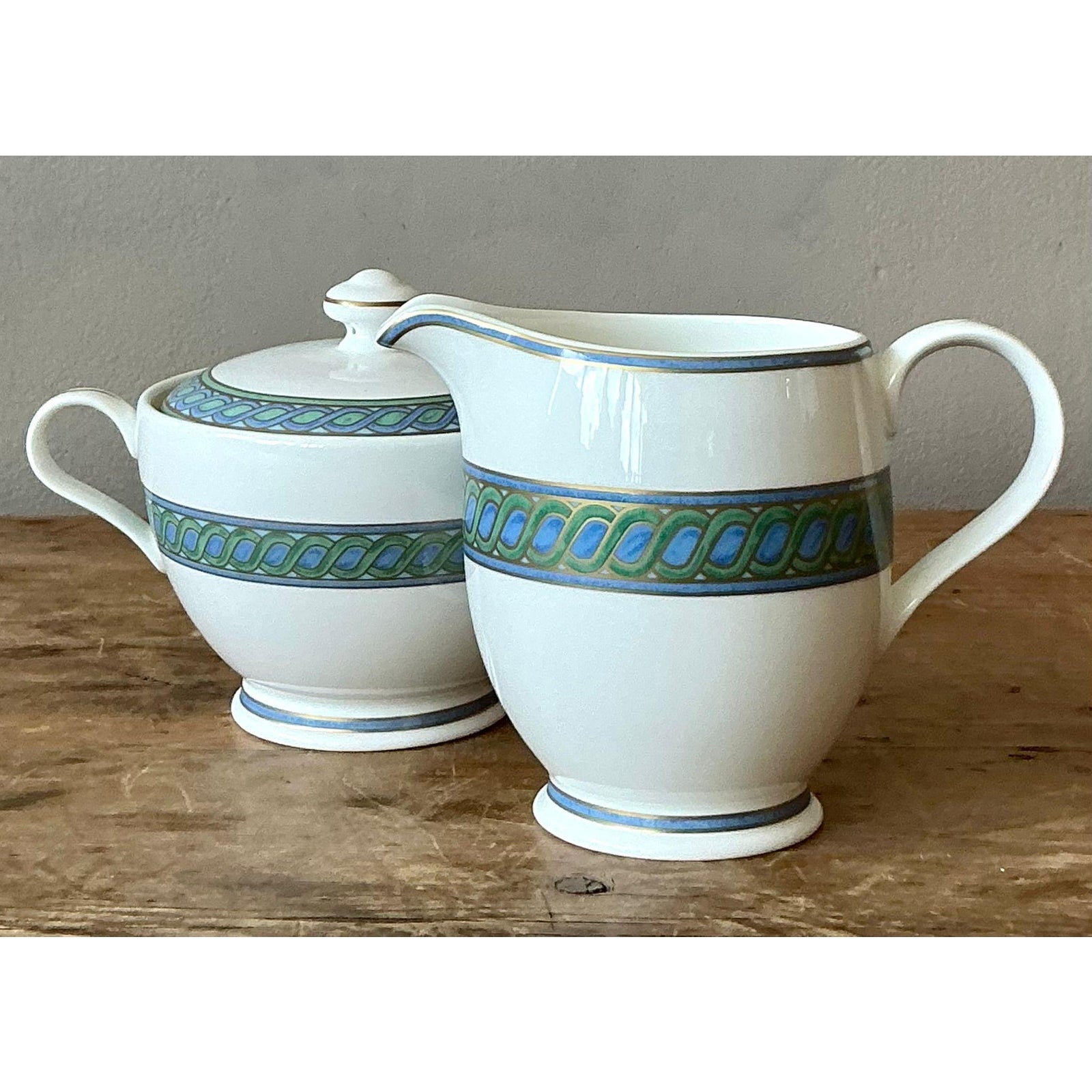 Vintage Boho Christofle "Torsada" Creamer & Lidded Sugar Bowl - A Pair - Detail view