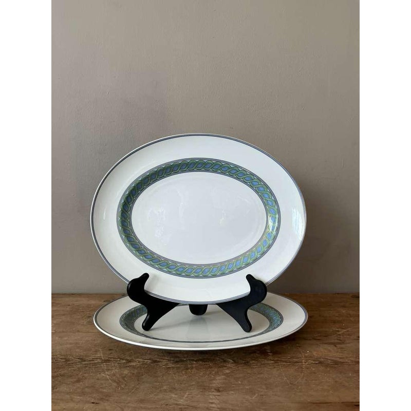 Vintage Boho Christofle "Torsada" Serving Platter - A Pair - Porcelain, 15.2W x 12.2H - Back view
