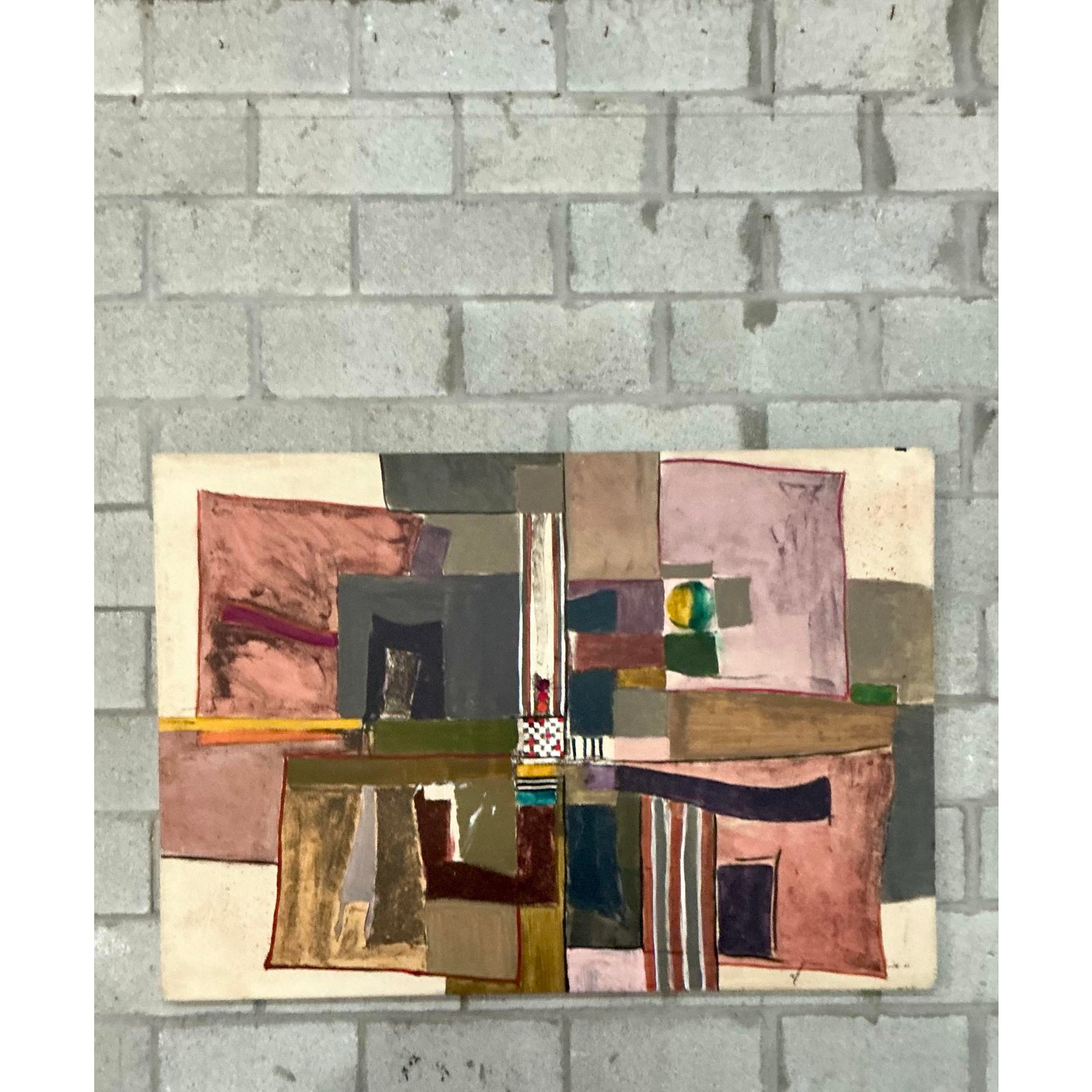 Vintage Boho Monumental Abstract Oil on Canvas - Canvas, 60W x 42H - Back view