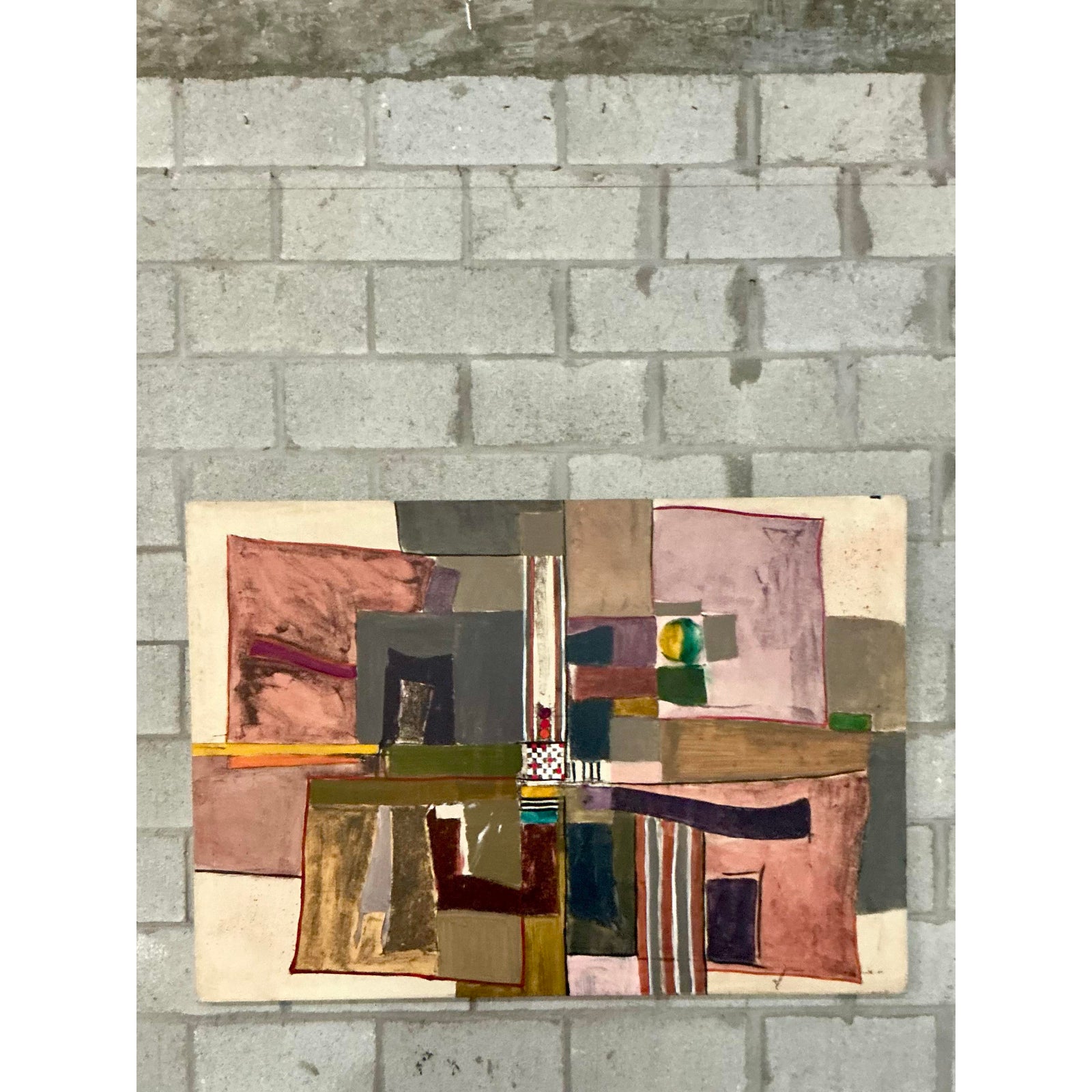 Vintage Boho Monumental Abstract Oil on Canvas - Canvas, 60W x 42H - Top view