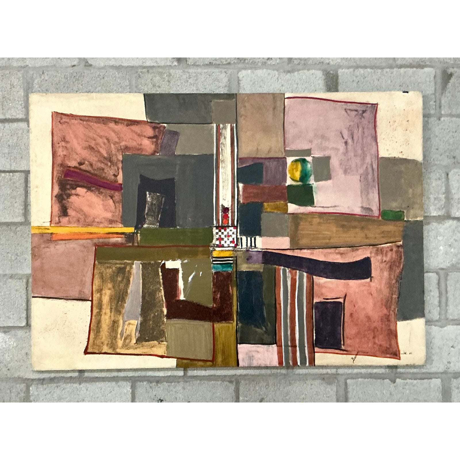 Vintage Boho Monumental Abstract Oil on Canvas - Canvas, 60W x 42H - Side view