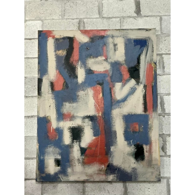 Vintage Boho Monumental Original Abstract Oil on Canvas - Canvas, 48W x 60H - Back view