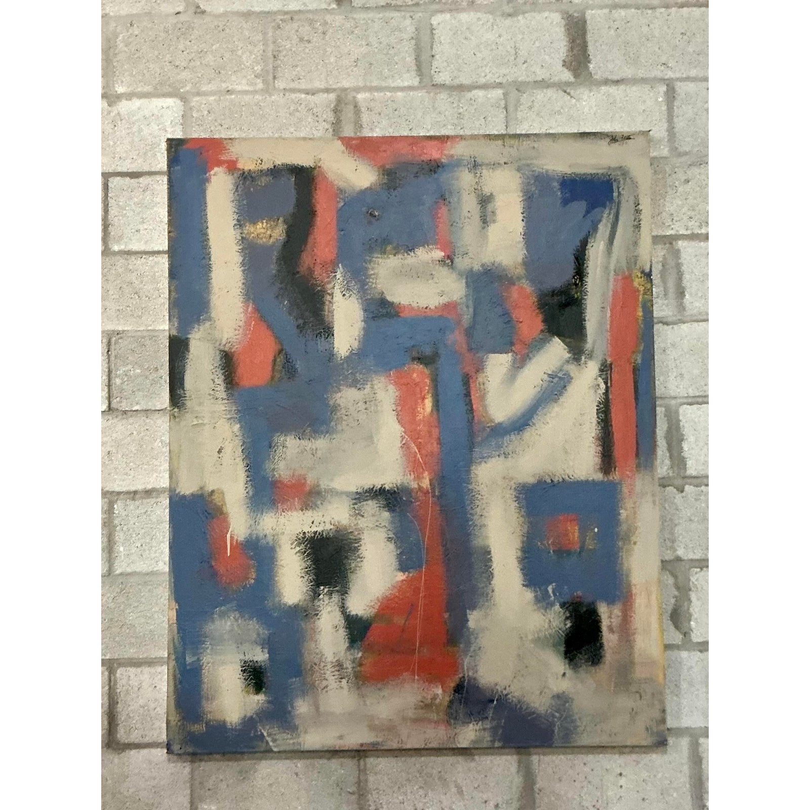 Vintage Boho Monumental Original Abstract Oil on Canvas - Canvas, 48W x 60H - Top view