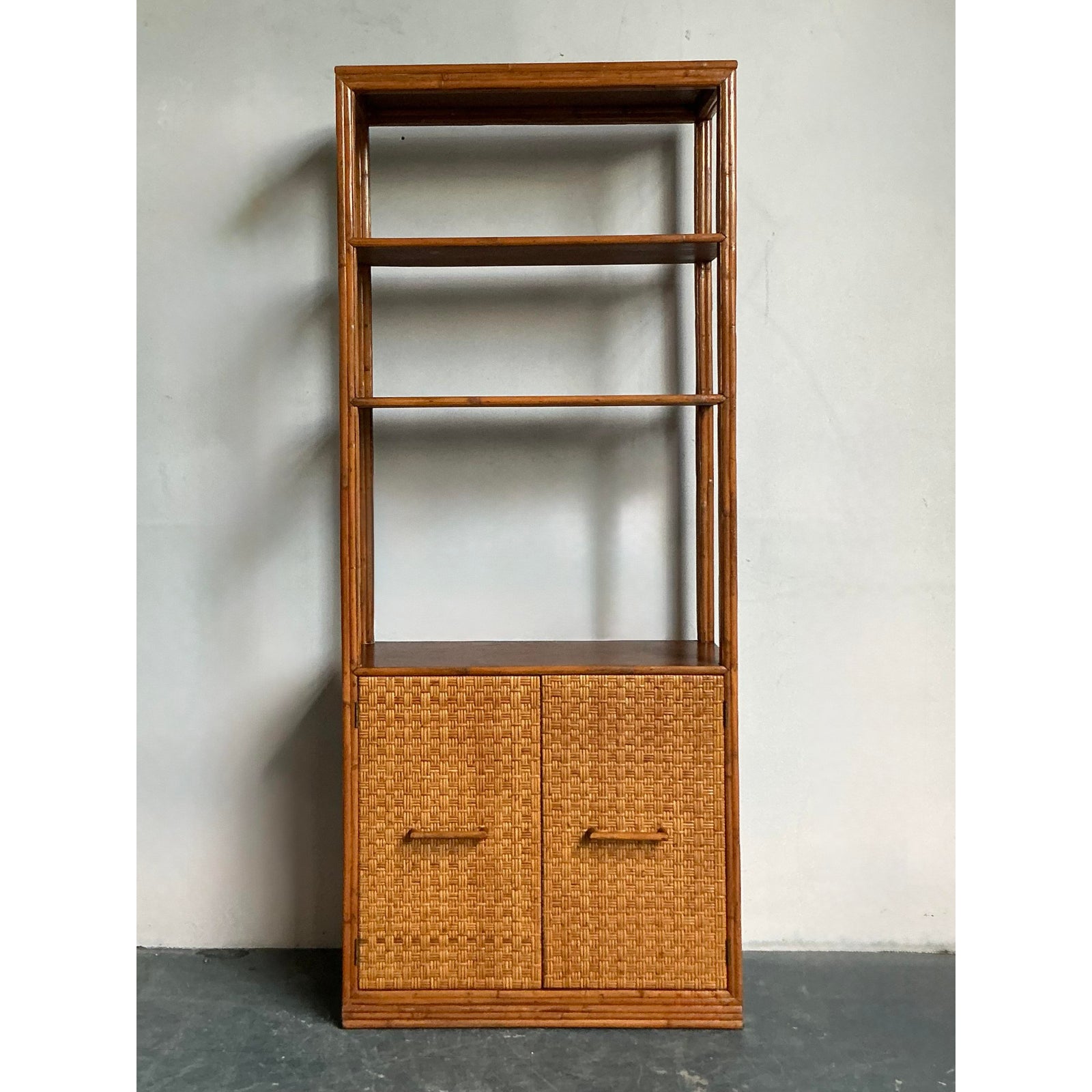 Vintage Boho Woven Rattan Etagere - Side view