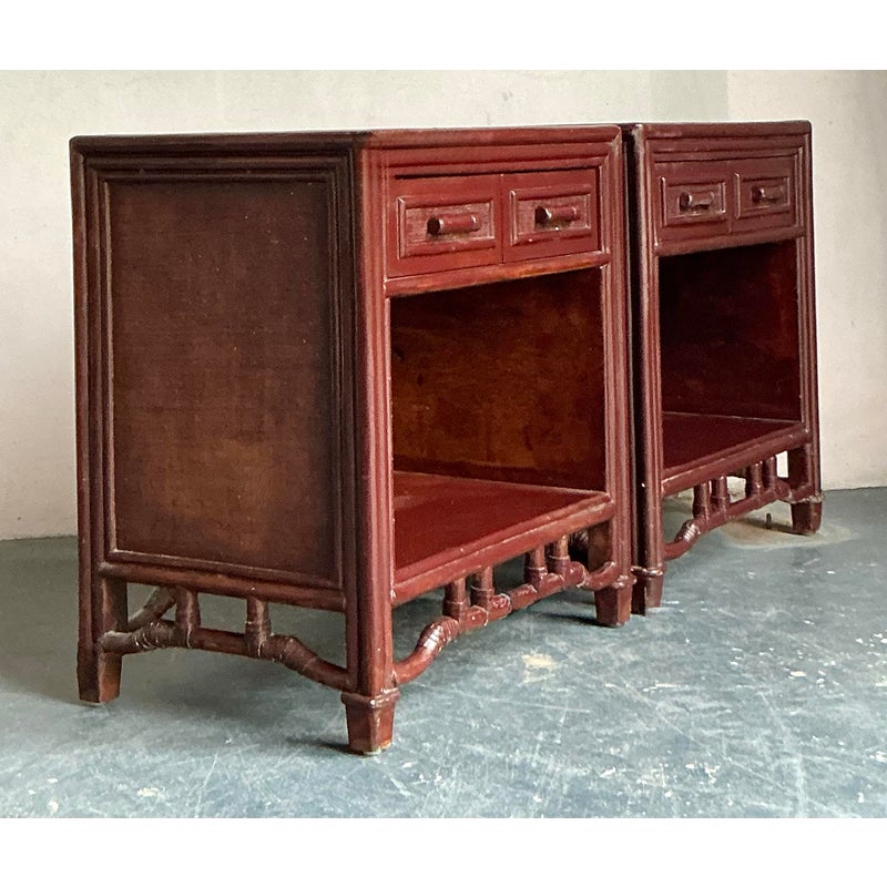 Vintage Regency Fretwork Bamboo Nightstands - A Pair - Detail view