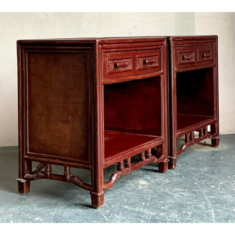 Vintage Regency Fretwork Bamboo Nightstands - A Pair - Top view