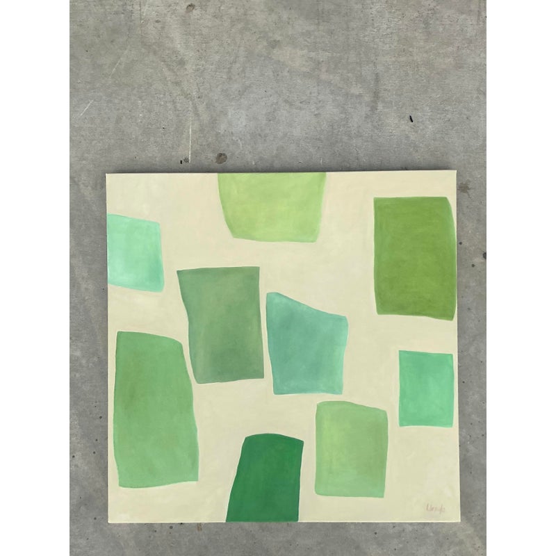 Vintage Boho Original Geometric Abstract Oil on Canvas - Canvas, 36W x 36H - Top view