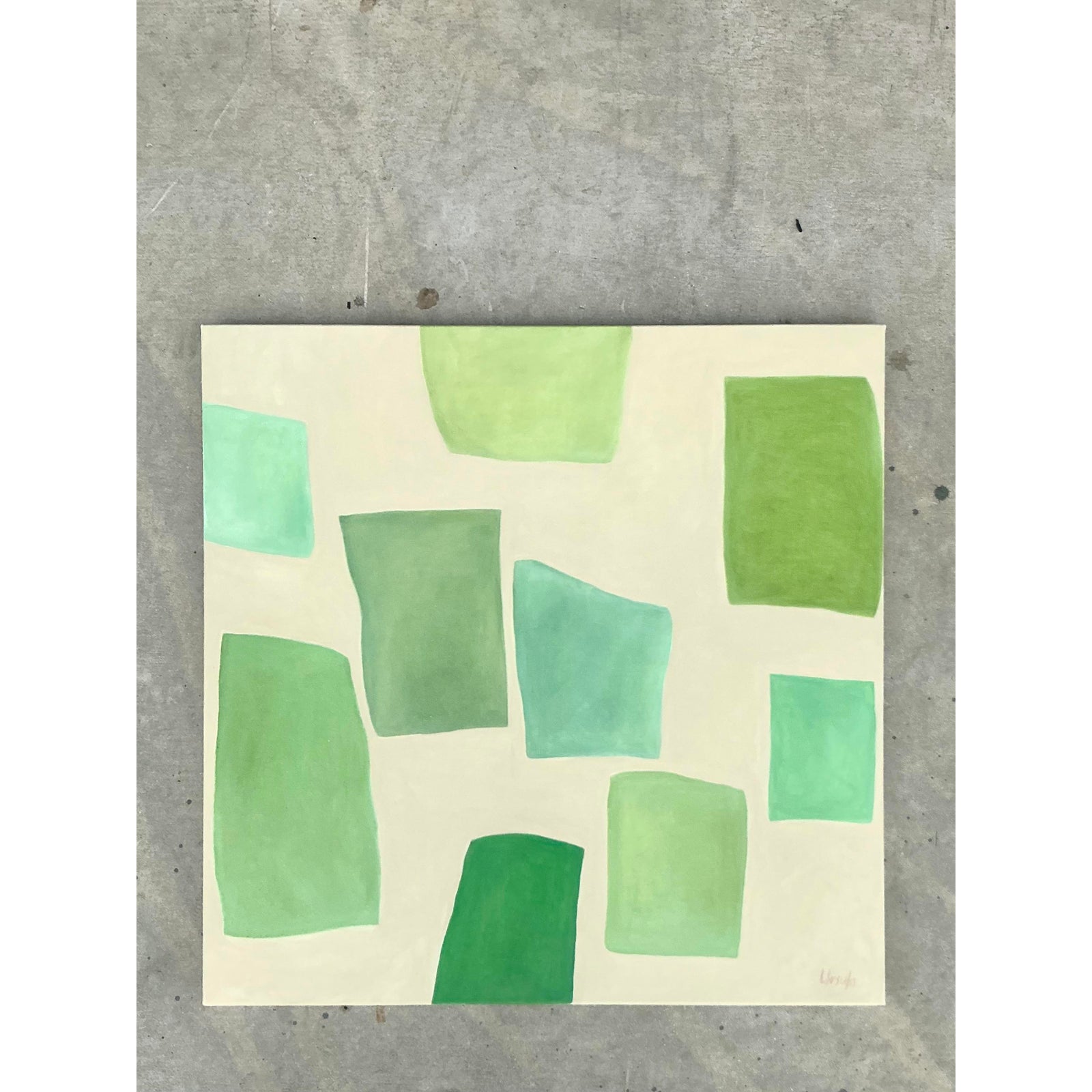 Vintage Boho Original Geometric Abstract Oil on Canvas - Canvas, 36W x 36H - Side view