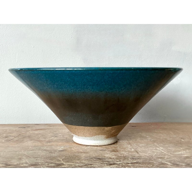 Vintage Boho Original Studio Pottery Bowl - Ceramic, 12.25W x 5.5H - Detail view
