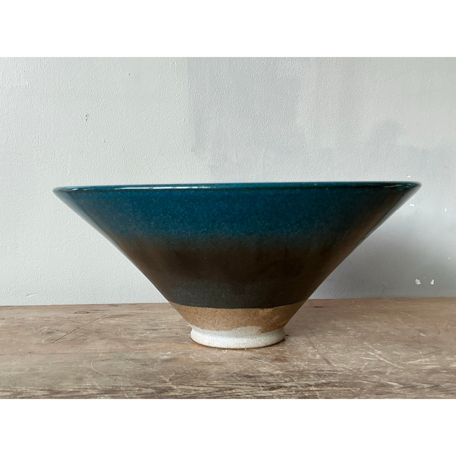 Vintage Boho Original Studio Pottery Bowl - Ceramic, 12.25W x 5.5H - Side view
