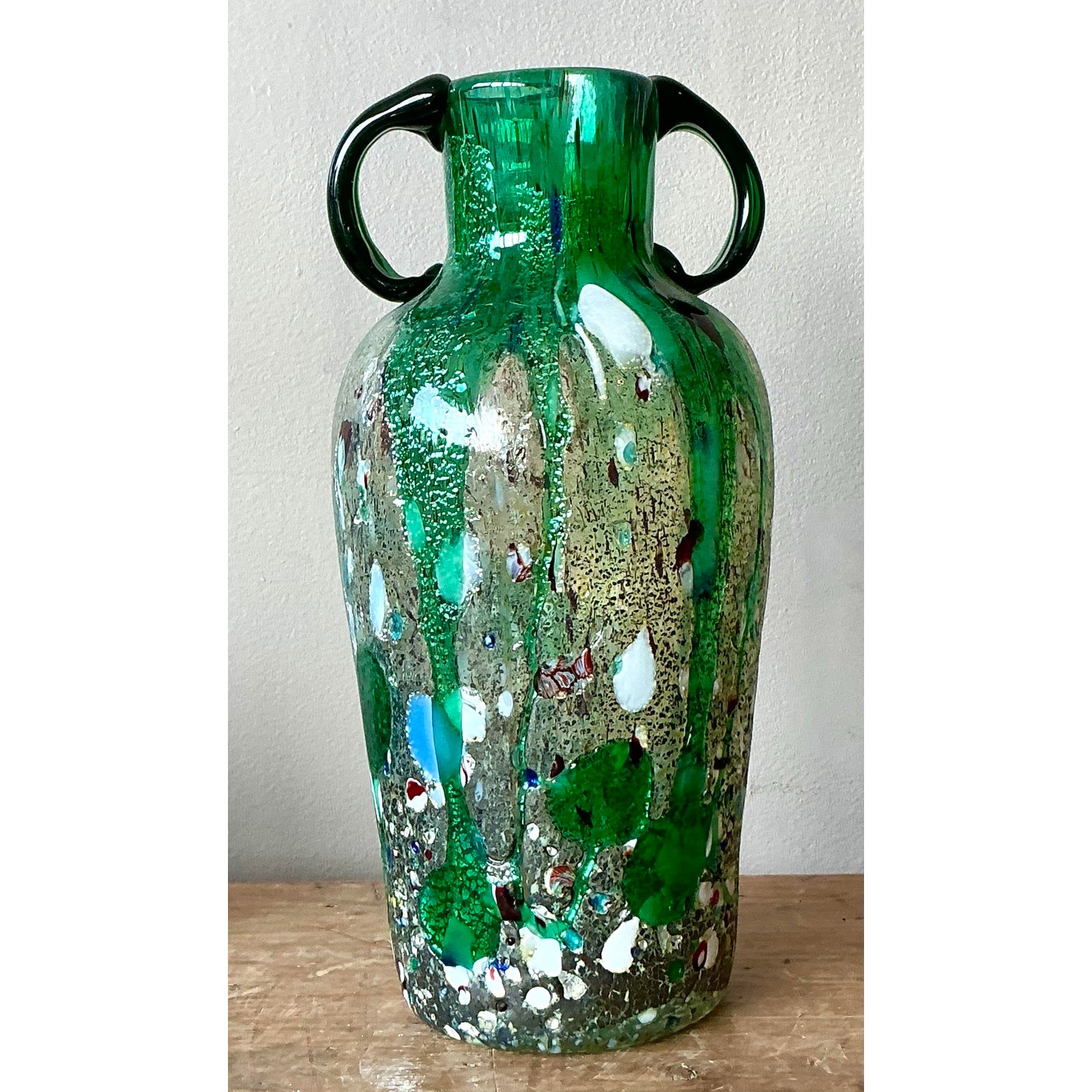 Vintage Italian Art Glass Vase After Murano - Glass, 5W x 11.25H - Top view