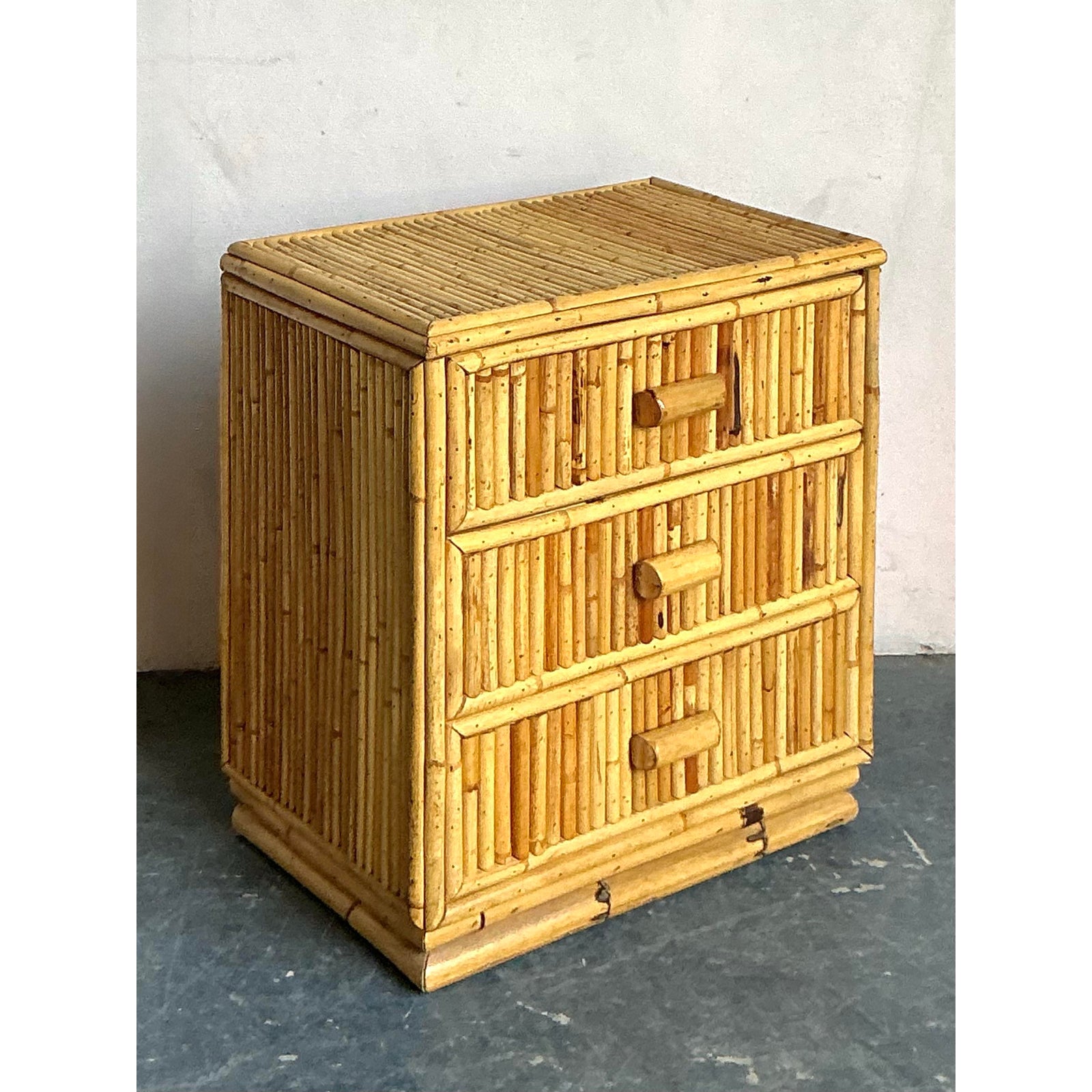 Vintage Boho Bamboo Side Chest - Top view