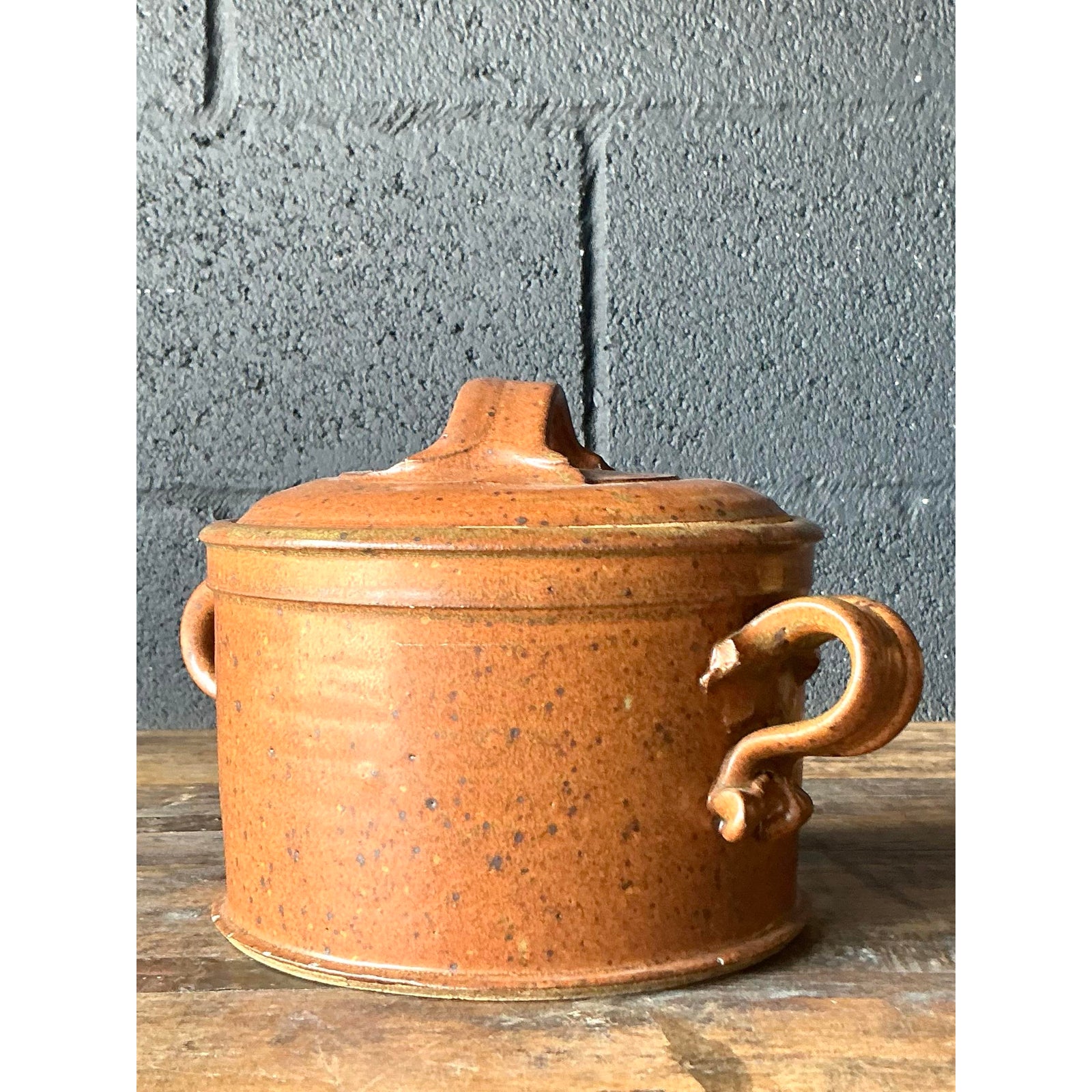 Vintage Boho Original Studio Pottery Lidded Bowl - Detail view