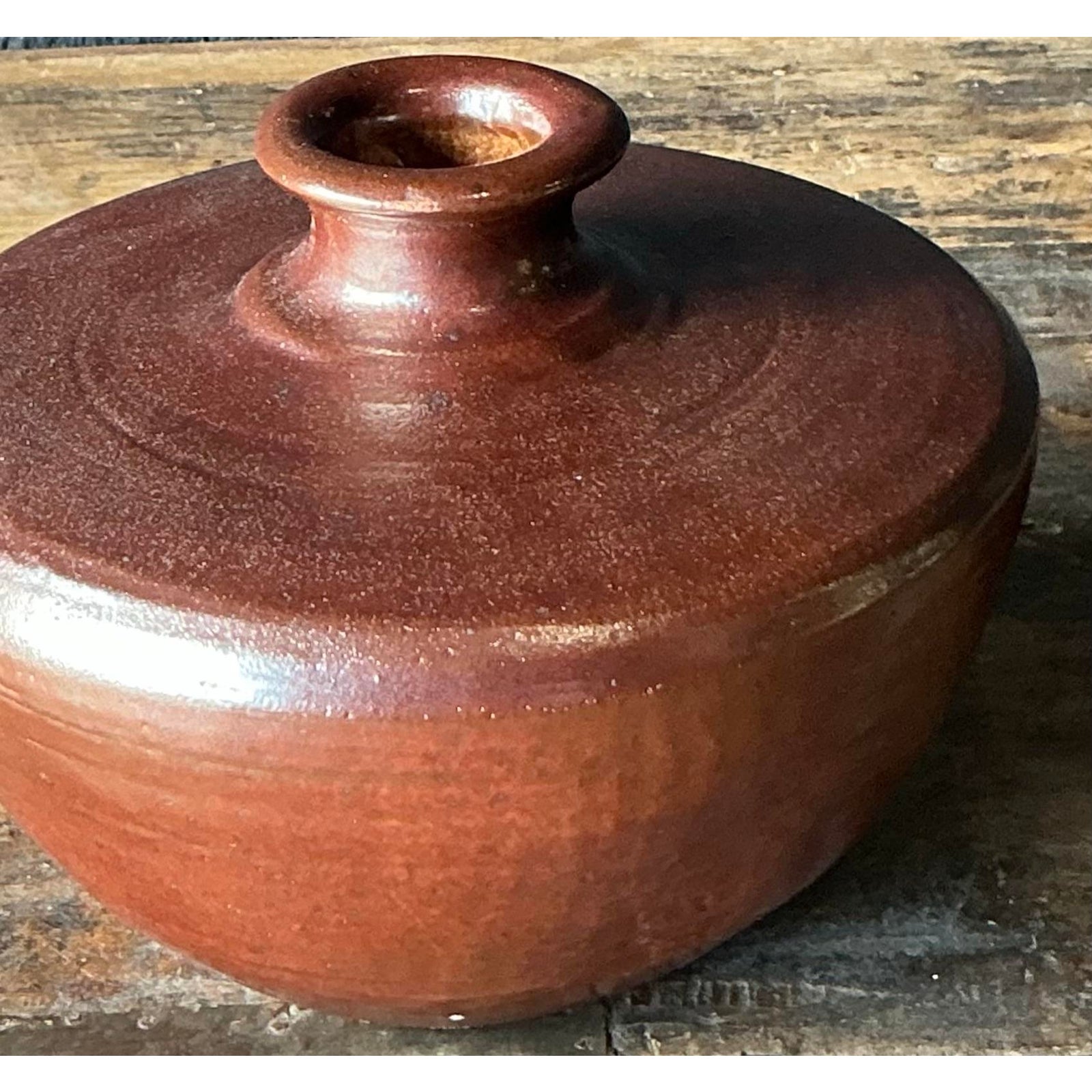 Vintage Boho Original Studio Pottery Vase - Terracotta, 6.75W x 5H - Top view