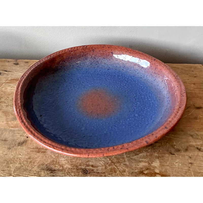 Vintage Boho Original Studio Pottery Bowl - Ceramic, 12.25W x 2H - Top view
