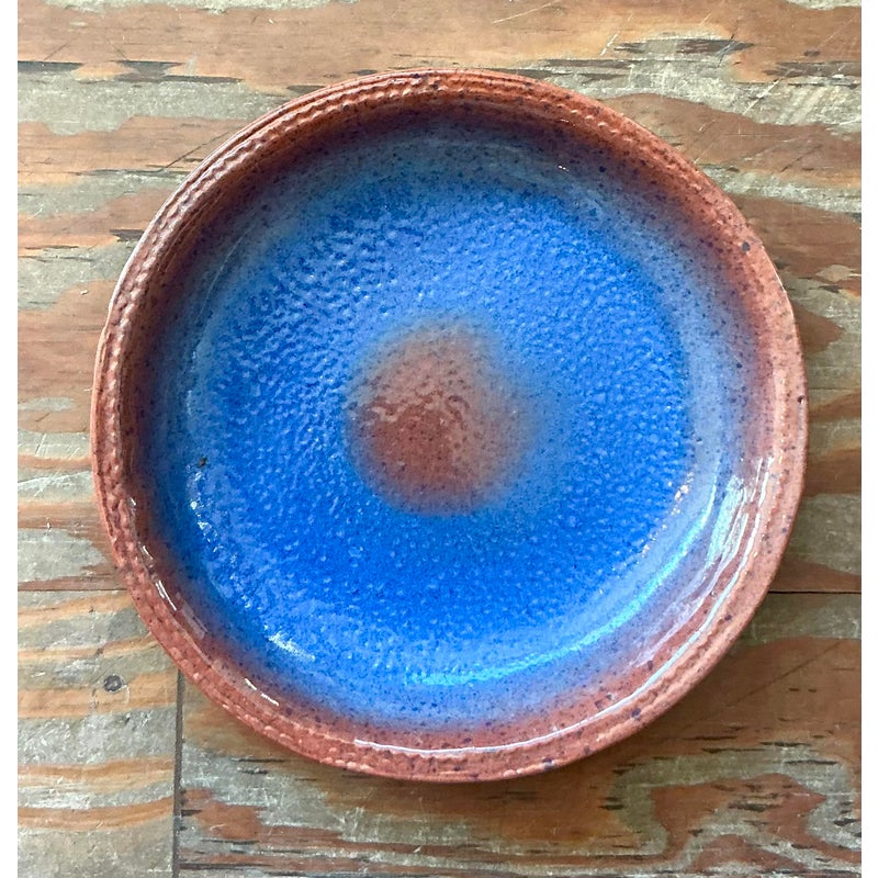 Vintage Boho Original Studio Pottery Bowl - Ceramic, 12.25W x 2H - Back view