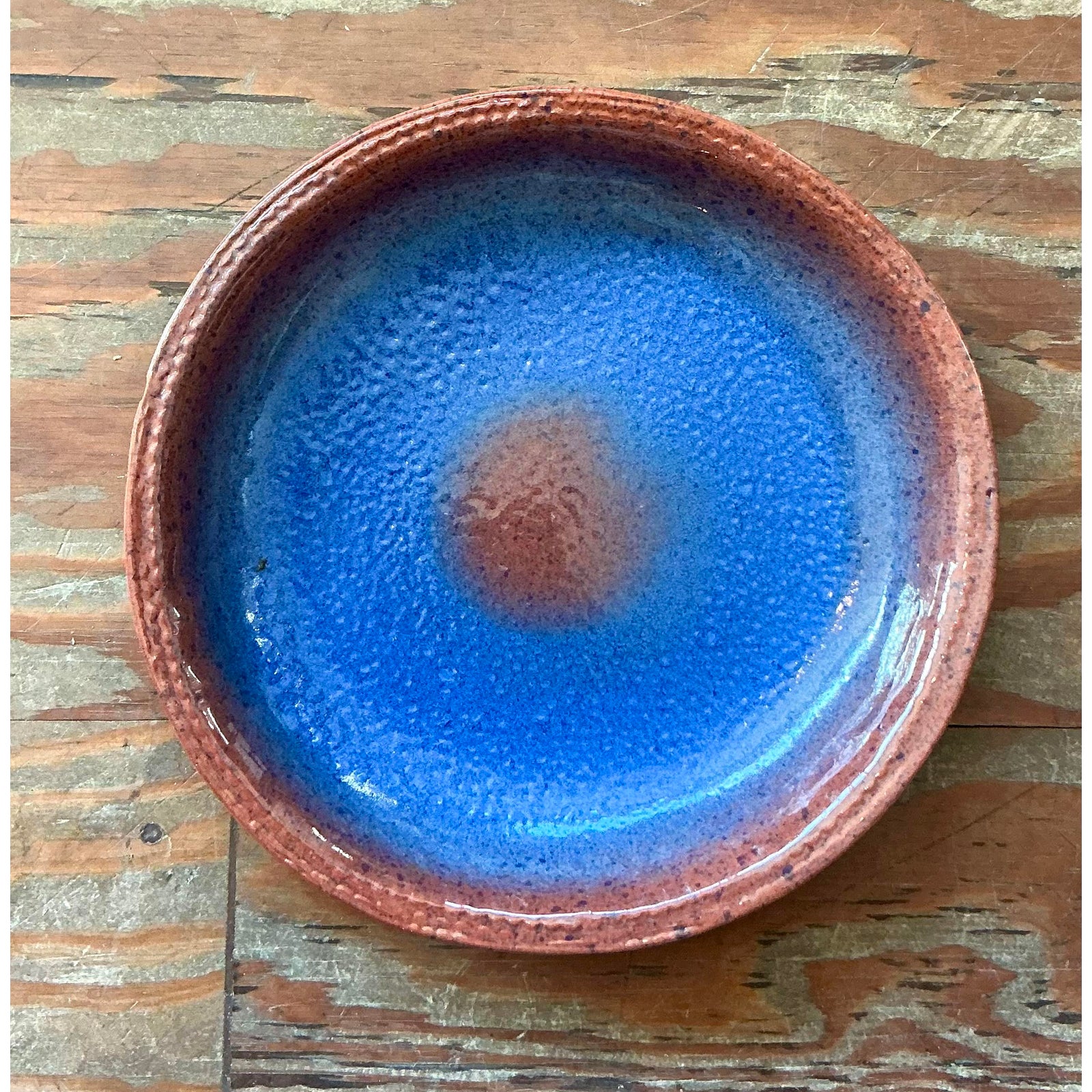 Vintage Boho Original Studio Pottery Bowl - Ceramic, 12.25W x 2H - Detail view