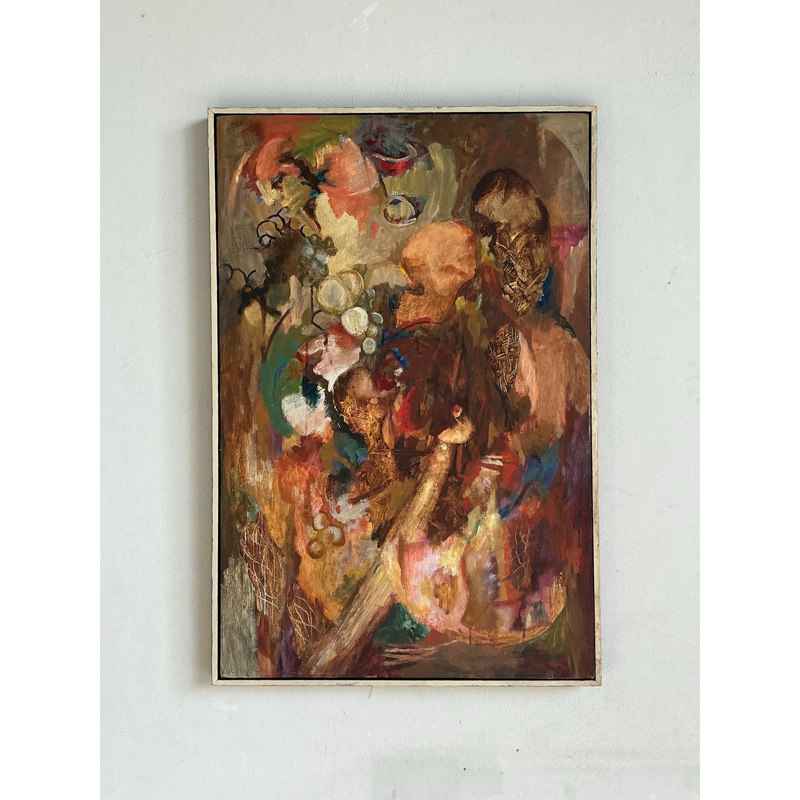 Vintage Boho Original Abstract Oil on Canvas - Wood, 25W x 37H - Detail view