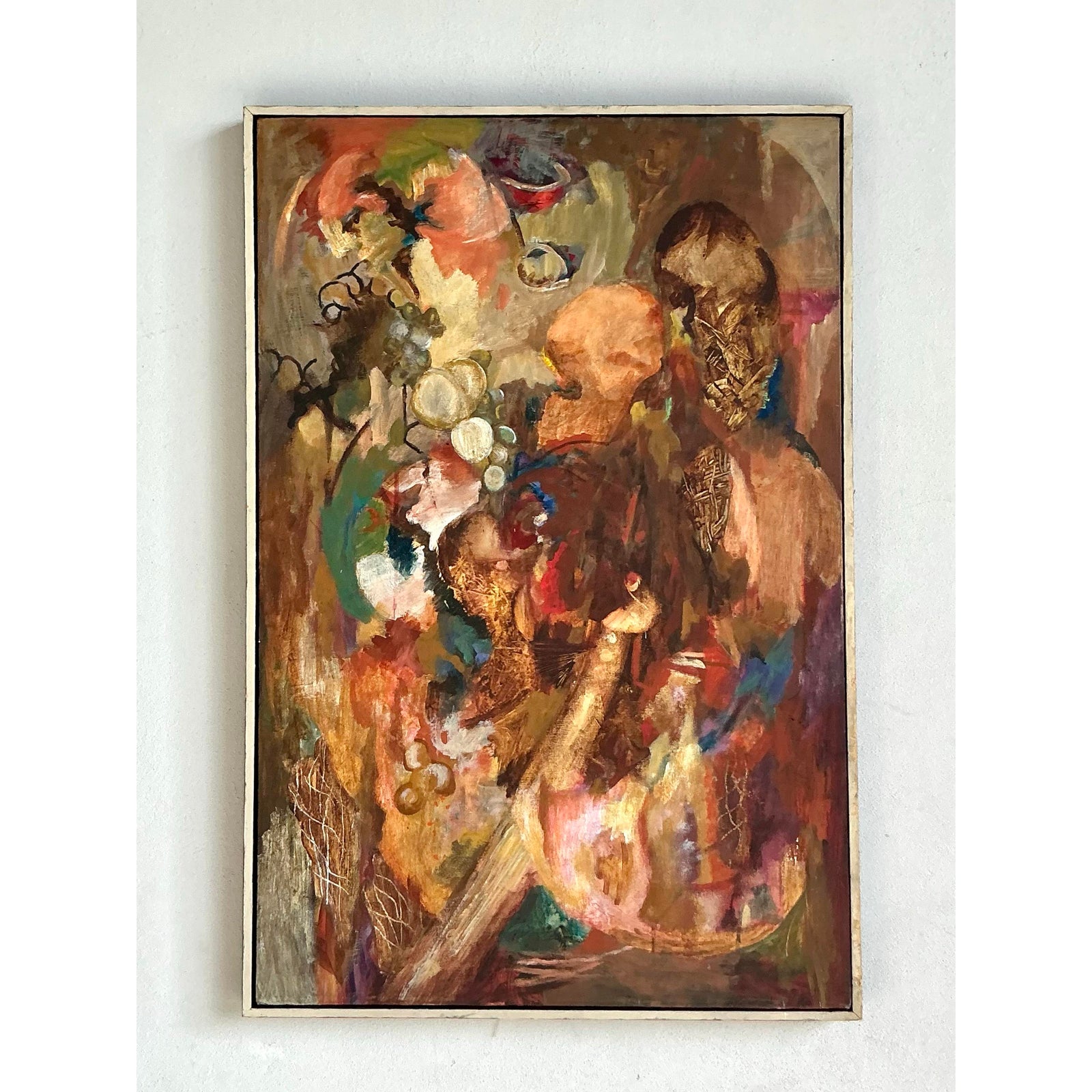 Vintage Boho Original Abstract Oil on Canvas - Wood, 25W x 37H - Back view