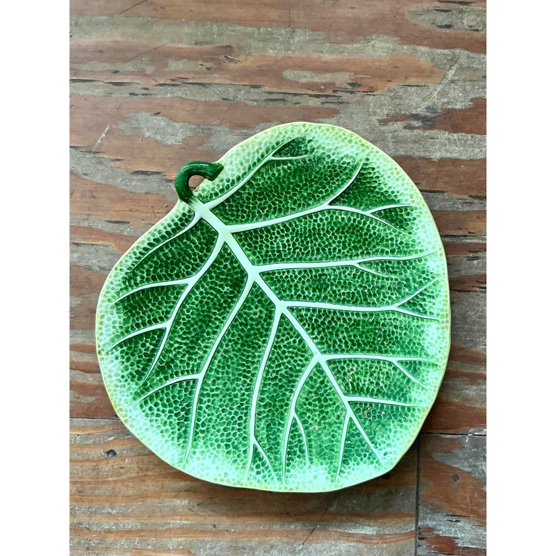 Vintage Italian Glazed Ceramic Leaf Platter - Side view