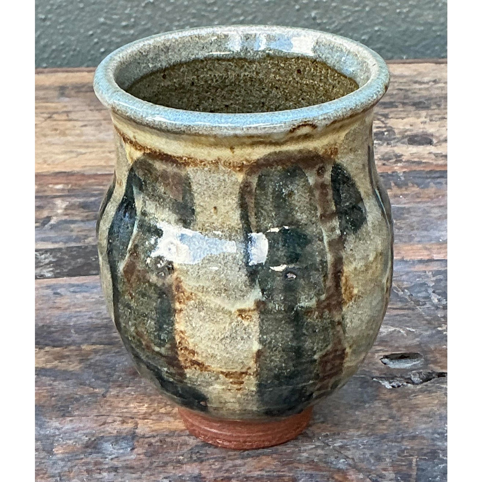 Vintage Boho Original Studio Pottery Small Striped Vase - Top view