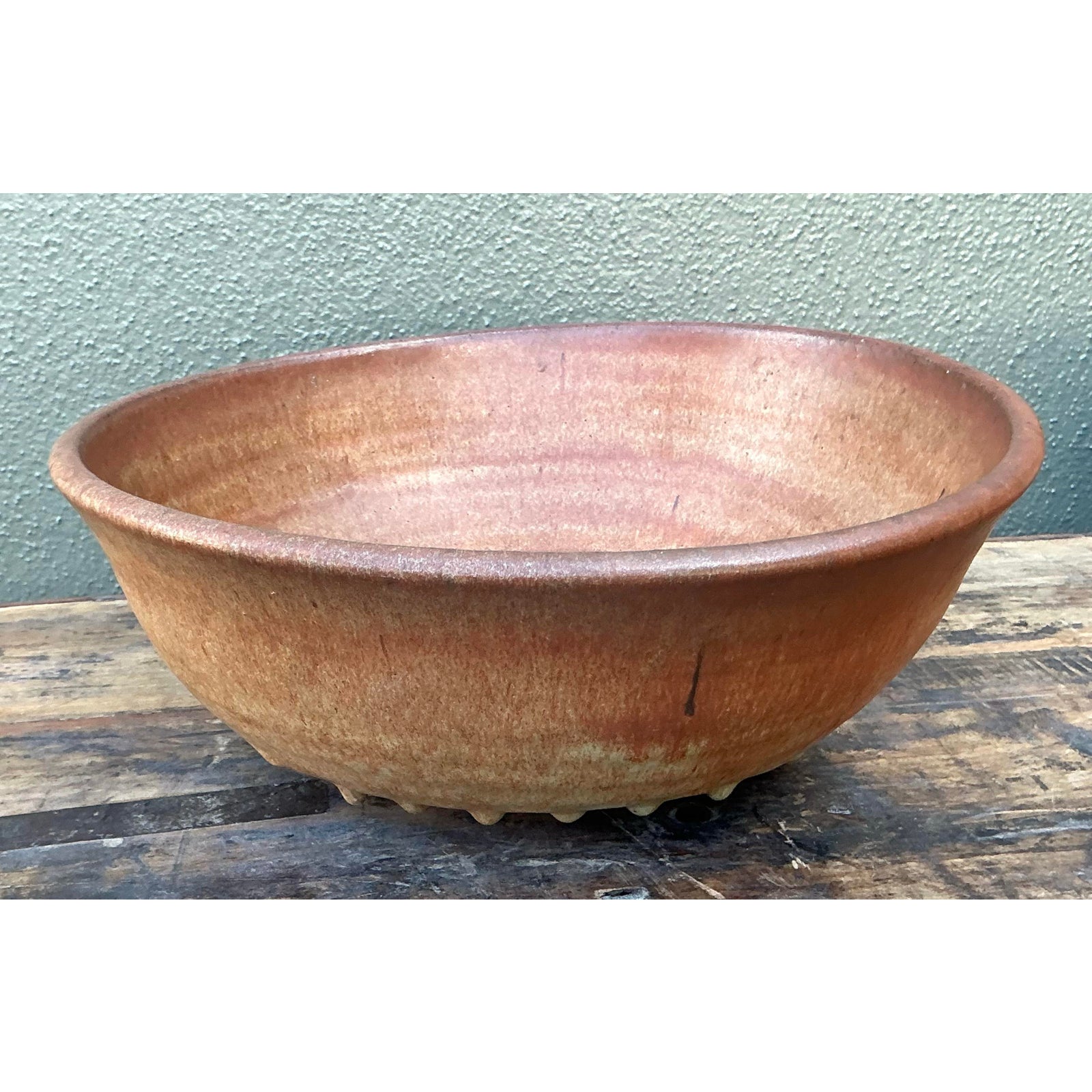 Vintage Boho Original Studio Pottery Drip Bowl - Top view
