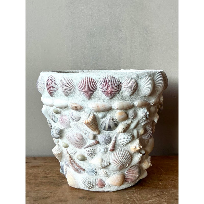 Vintage Boho Shell Encrusted Planter - Back view