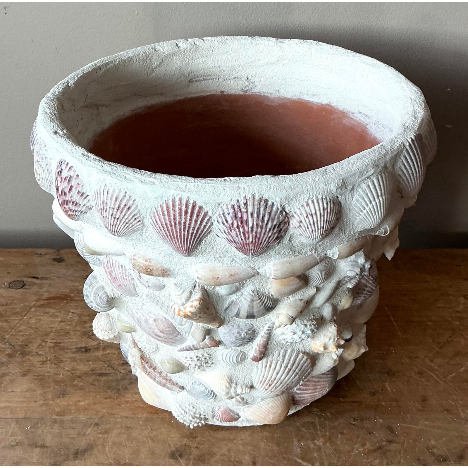 Vintage Boho Shell Encrusted Planter - Top view