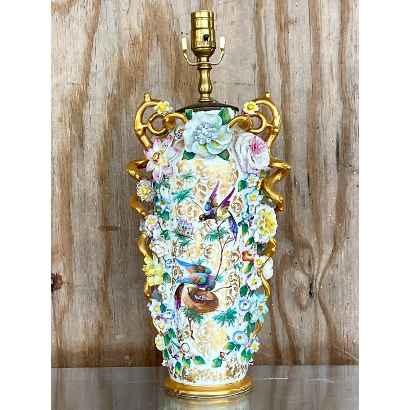 Vintage Regency Capodimonte Table Lamp - Back view