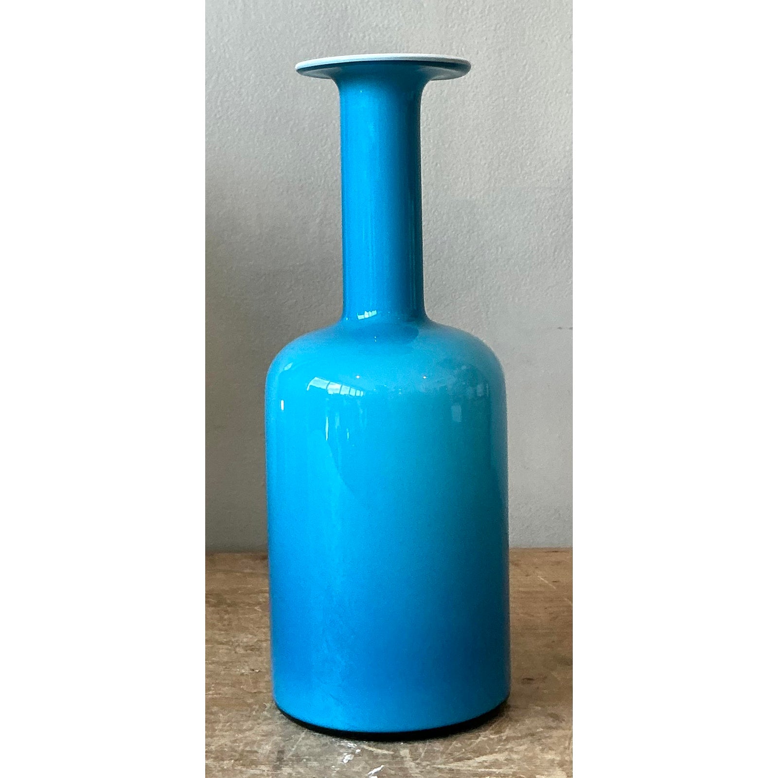 Vintage Boho Blue Opaline Vase - Side view