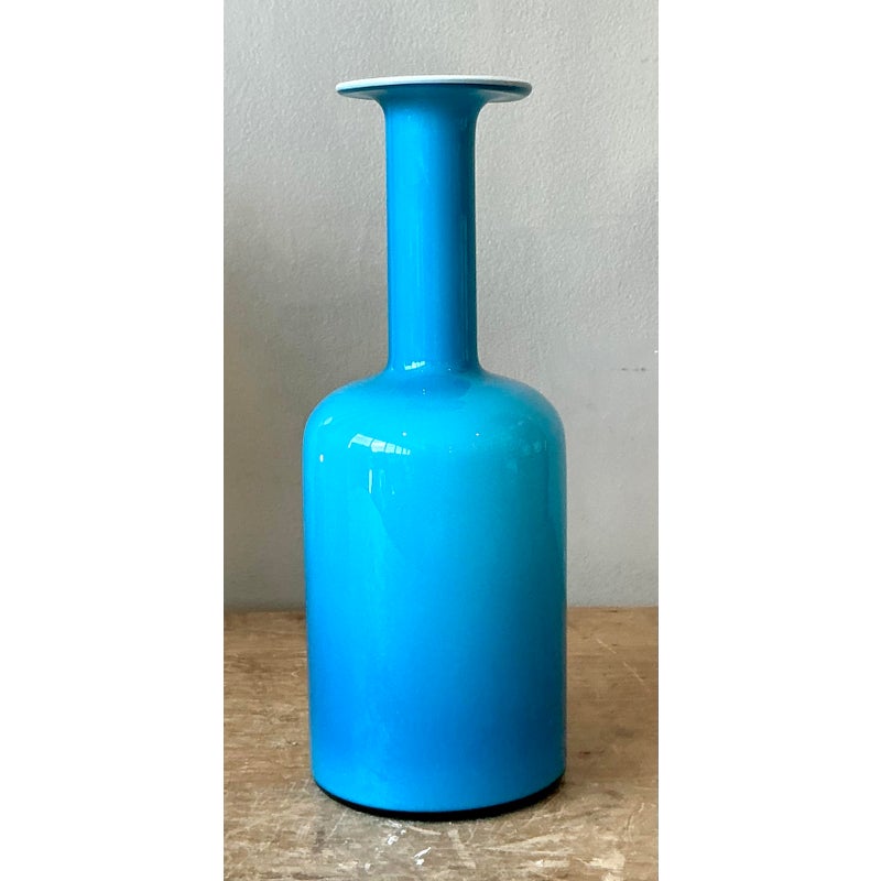 Vintage Boho Blue Opaline Vase - Back view
