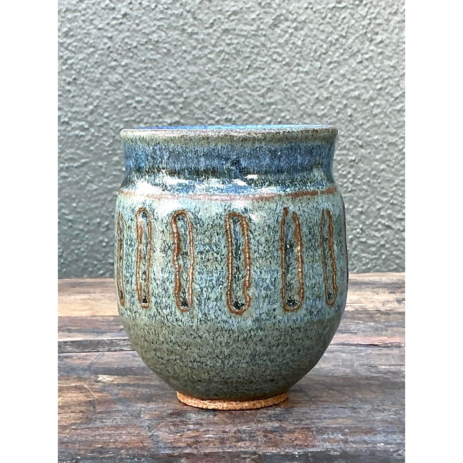 Vintage Boho Original Studio Pottery Small Vase - Ceramic, 3W x 4H - Side view